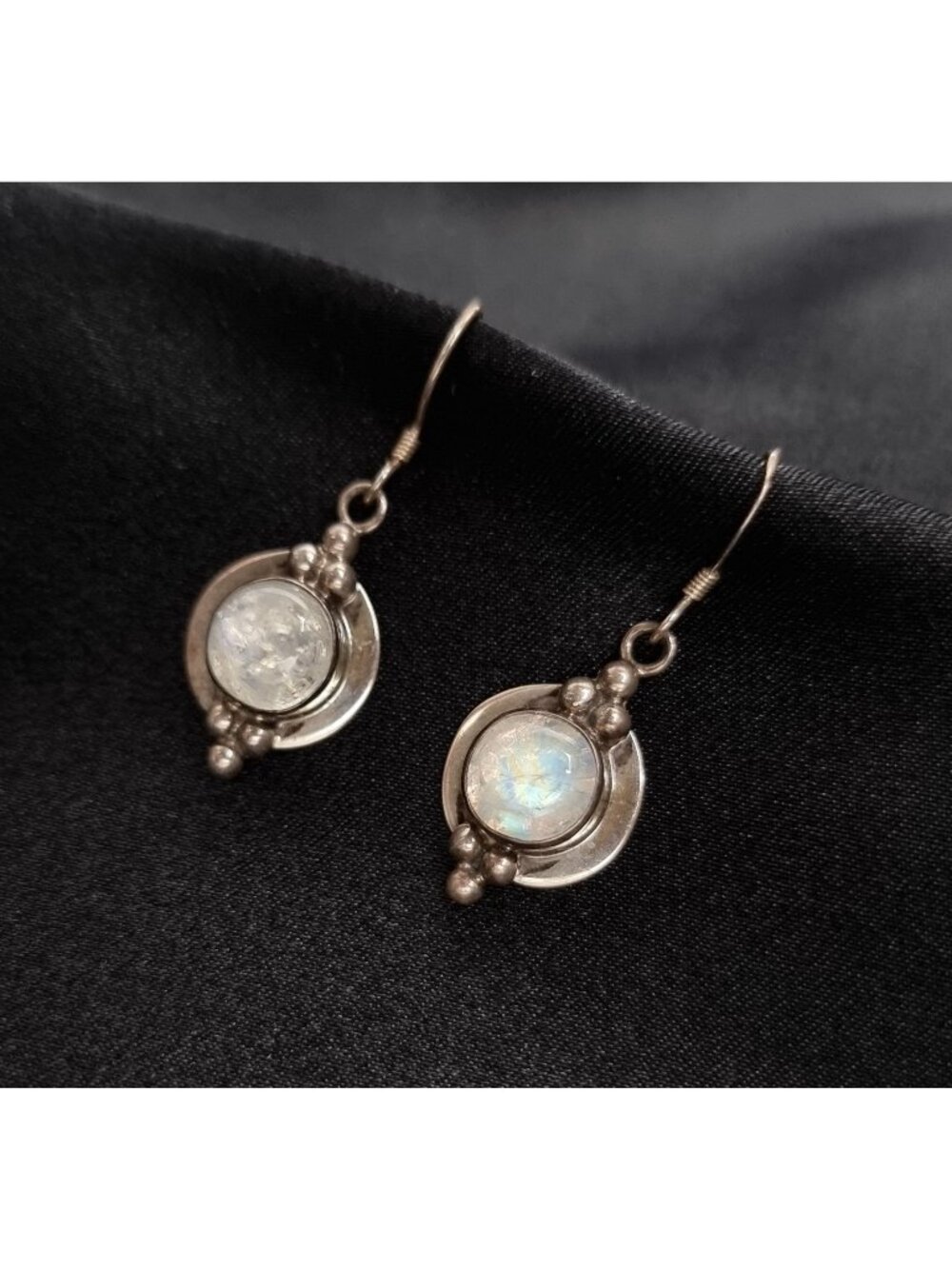 Early 2000s Rainbow Moonstone & 925 Sterling Silver Drop Earrings